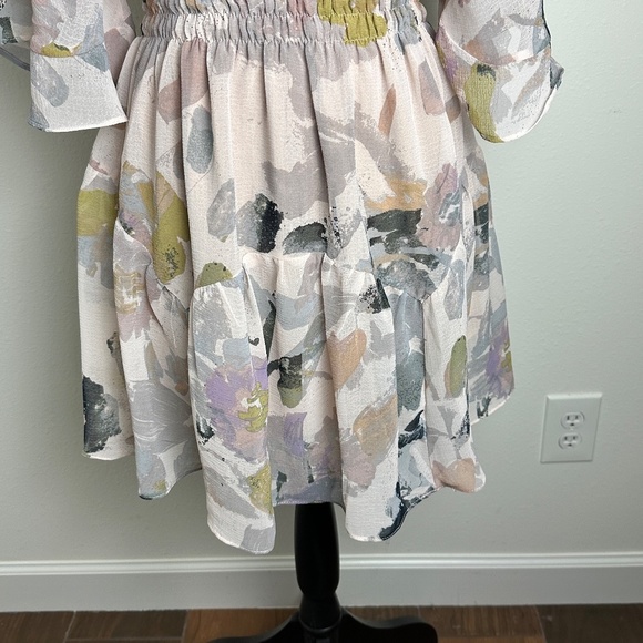 By Together Women's Dusty Rose/Gray Floral Chiffon Mini Dress - Picture 7 of 10